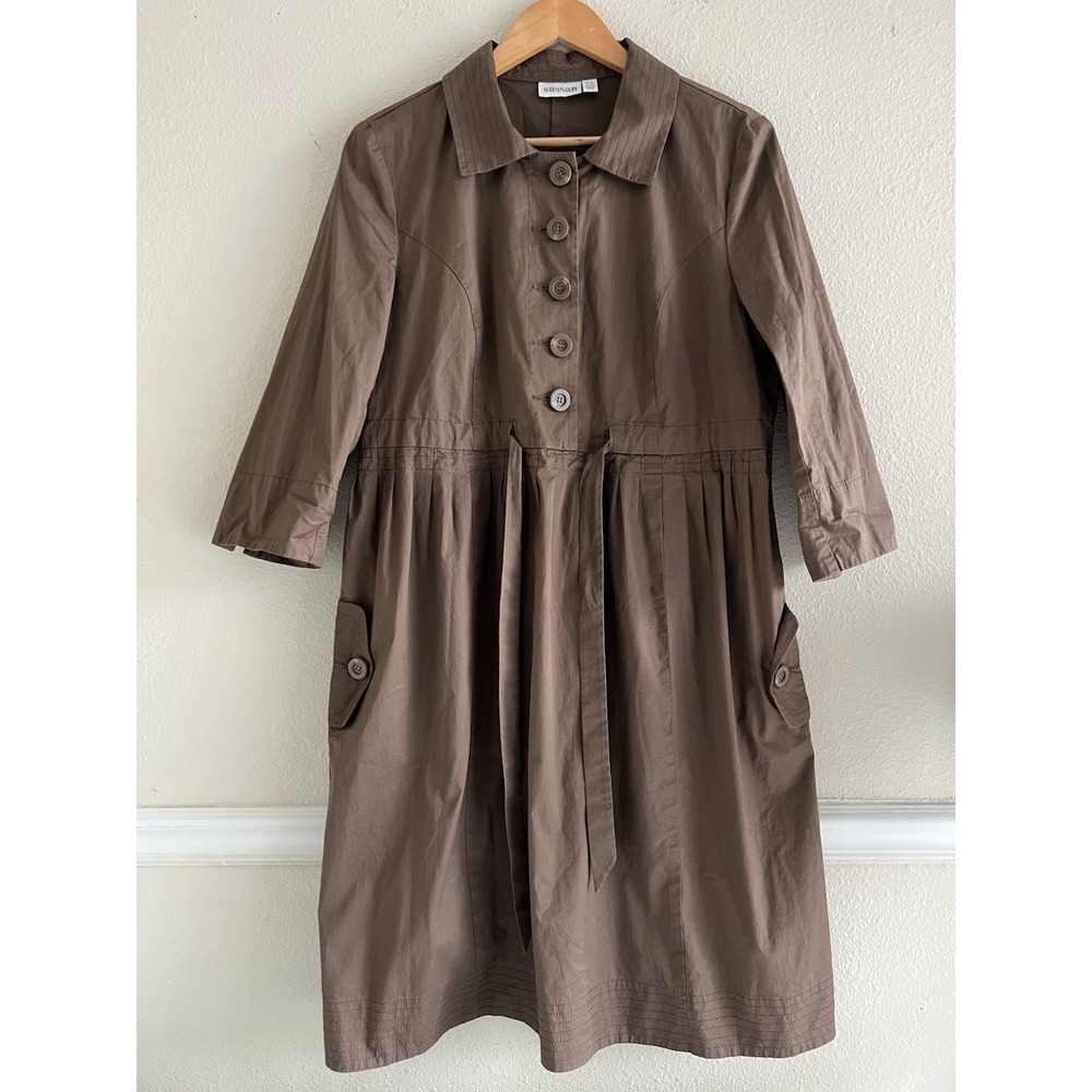 Sussan Taupe Brown Trench Shirt Dress Size 14 Quiet Lagenlook Contemporary